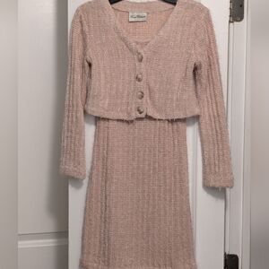 Rare Editions Girls Blush Midi Dress with button-Up Cardigan Size(10)